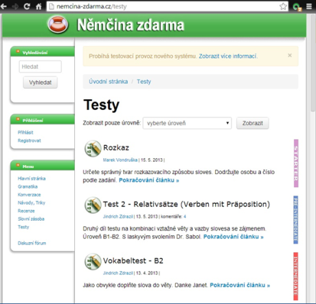 Webové stránky. Zdroj: Reprofoto nemcina-zdarma.cz